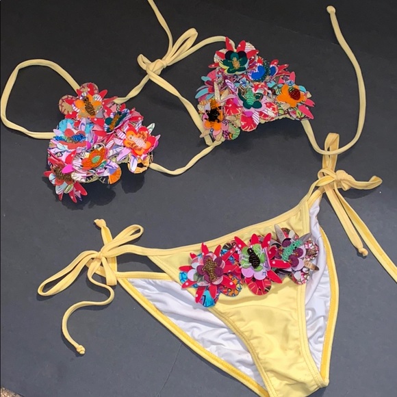 Agua Bendita Other - Worn Agua Bendita yellow embellished bikini sz S